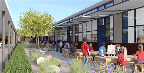Will Rogers Campus Plan rending of outdoor space.  